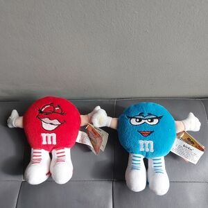 Vintage M&M's Swarmees Mini‎ Plush 5” BELLE BLUE /Rikku Red Rare with Tag 1998